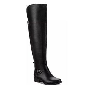 Sun + Stone Black Wide-Calf Buckled Over-The-Knee Boots -- Size 6